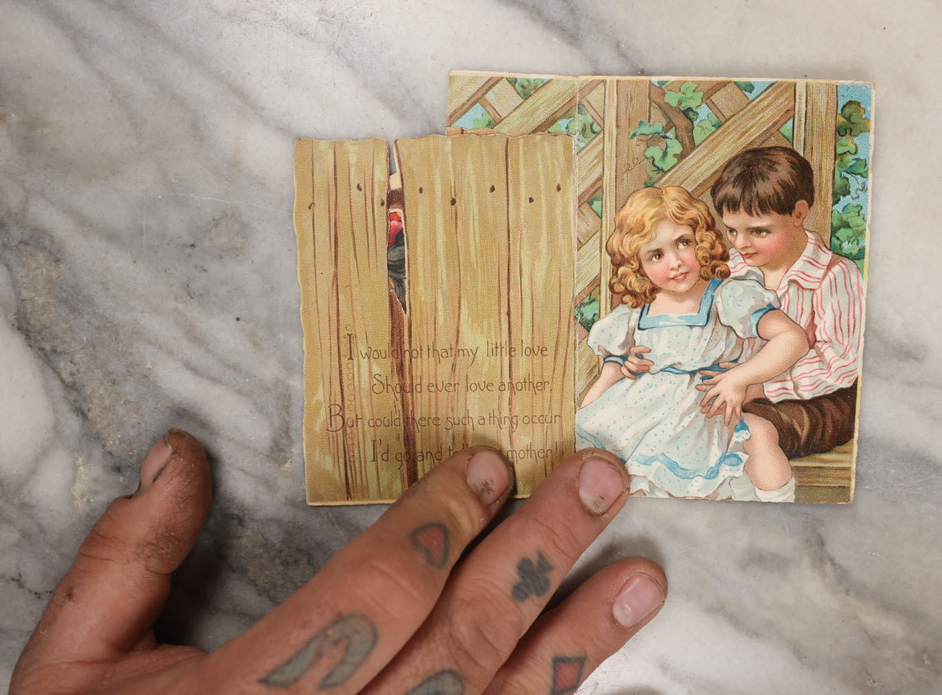 Lot 132 - Single Valentine's Card, Boy Flirting With Girl Behind Fence, Other Girl Looking On Jealousy, By Raphael Tuck & Sons Ltd., Printed In Germany