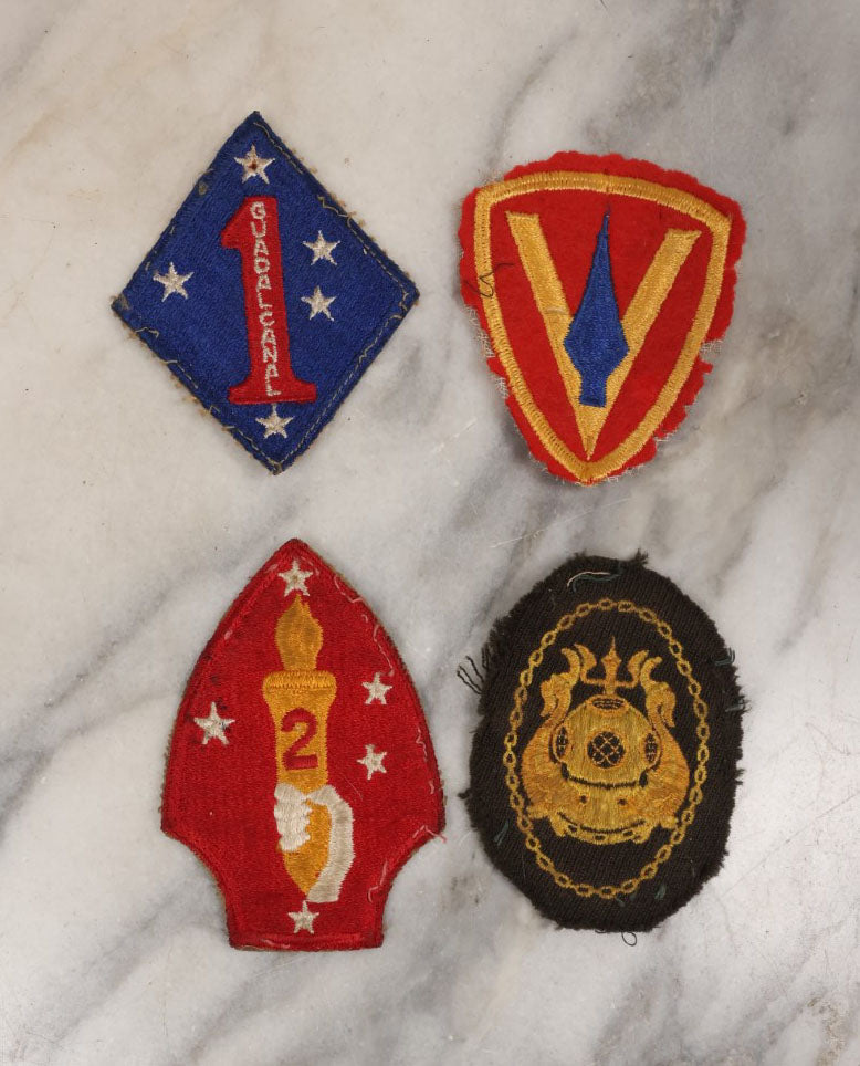 Lot 134 - Grouping Of Four Vintage World War Two Era Military Embroidered Patches, Including Diver Patch And Guadalcanal Patch, Others