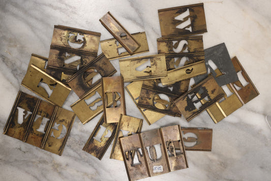 Lot 144 - Junk Drawer Grouping, 20+ Brass Letter And Number Stencils In Box, Incomplete, See Photos