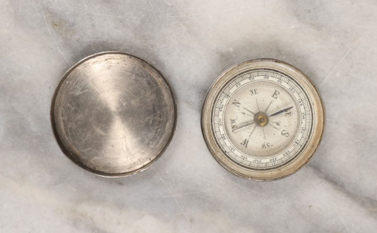Lot 146 - Single Junk Drawer Finding, Miniature Metal Compass With Lid