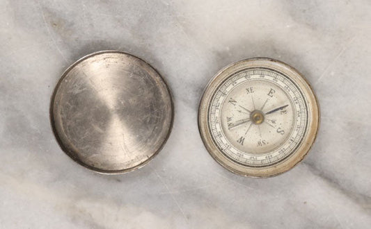 Lot 146 - Single Junk Drawer Finding, Miniature Metal Compass With Lid