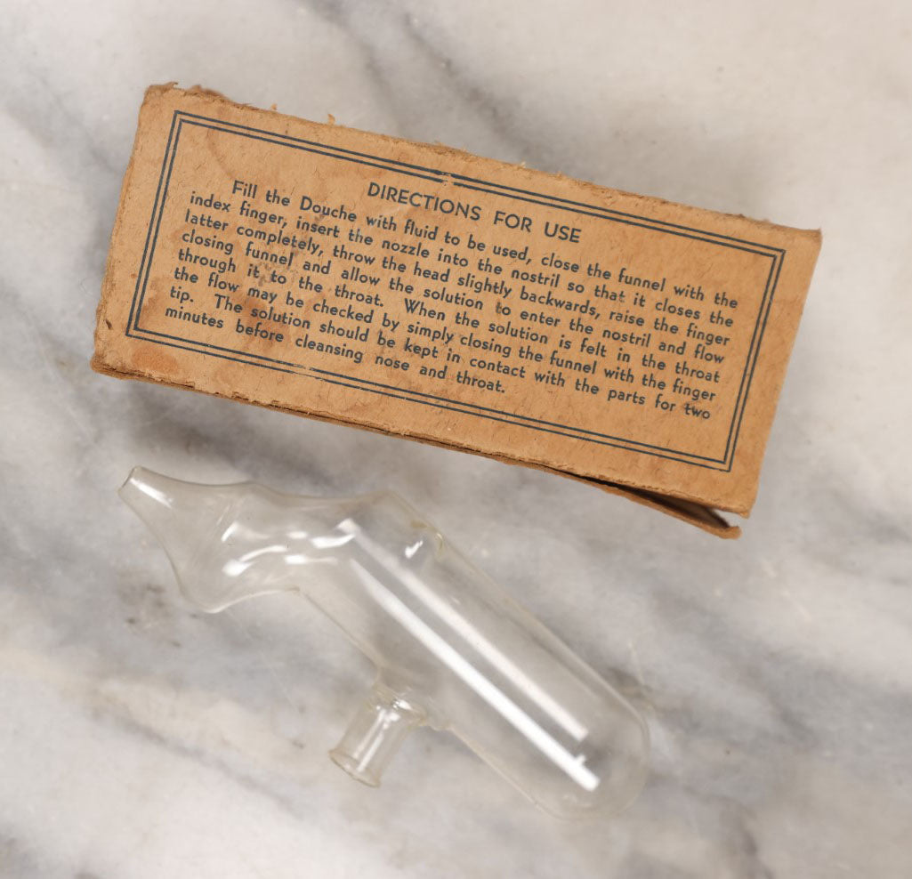 Lot 149 - Single Junk Drawer Finding, Bermingham Nasal Douche In Box, Glass Medical Device, Distributed By Glasco Products Company, Chicago Illinois, No. 1160
