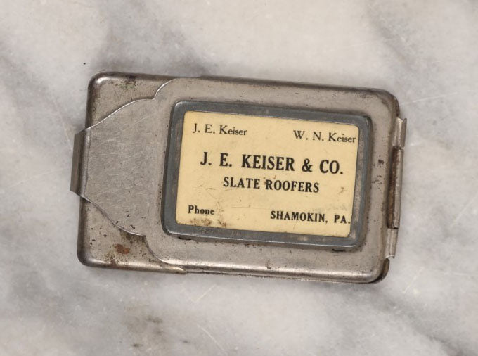 Lot 151 - Single Junk Drawer Finding, Vintage Advertising Match Safe And Strike, J.E. Keiser & Co., Slate Roofers, Shamokin, Pennsylvania