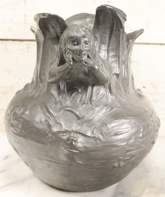 Lot 001 - Antique German Pewter Art Nouveau Planter With Children, By Kayserzinn, No. 4093 