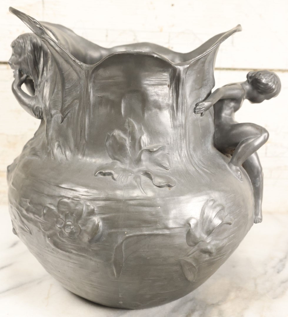 Lot 001 - Antique German Pewter Art Nouveau Planter With Children, By Kayserzinn, No. 4093 