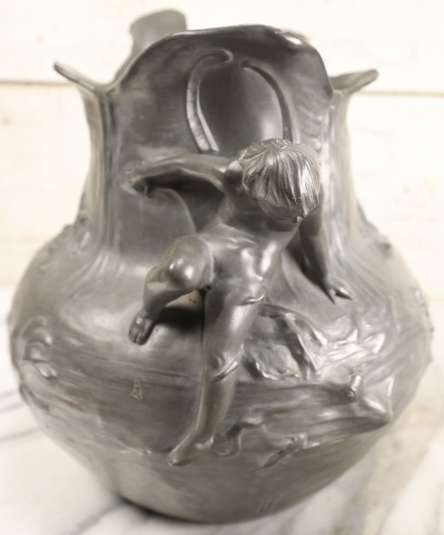 Lot 001 - Antique German Pewter Art Nouveau Planter With Children, By Kayserzinn, No. 4093 