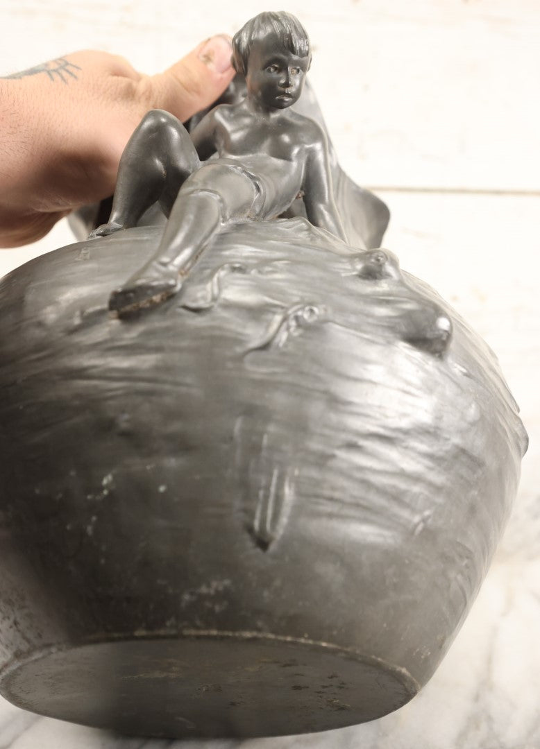 Lot 001 - Antique German Pewter Art Nouveau Planter With Children, By Kayserzinn, No. 4093 