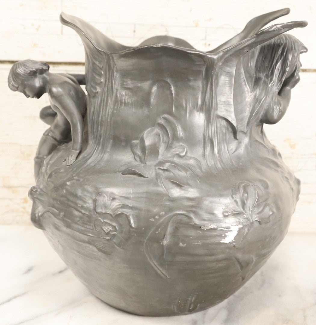 Lot 001 - Antique German Pewter Art Nouveau Planter With Children, By Kayserzinn, No. 4093 