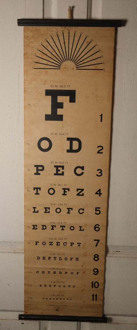 Lot 002 - Antique Canvas Wall Hanging Roll Up Eye Test Chart By F.A. Hardy & Co., Chicago, No. 969, Circa 1920s