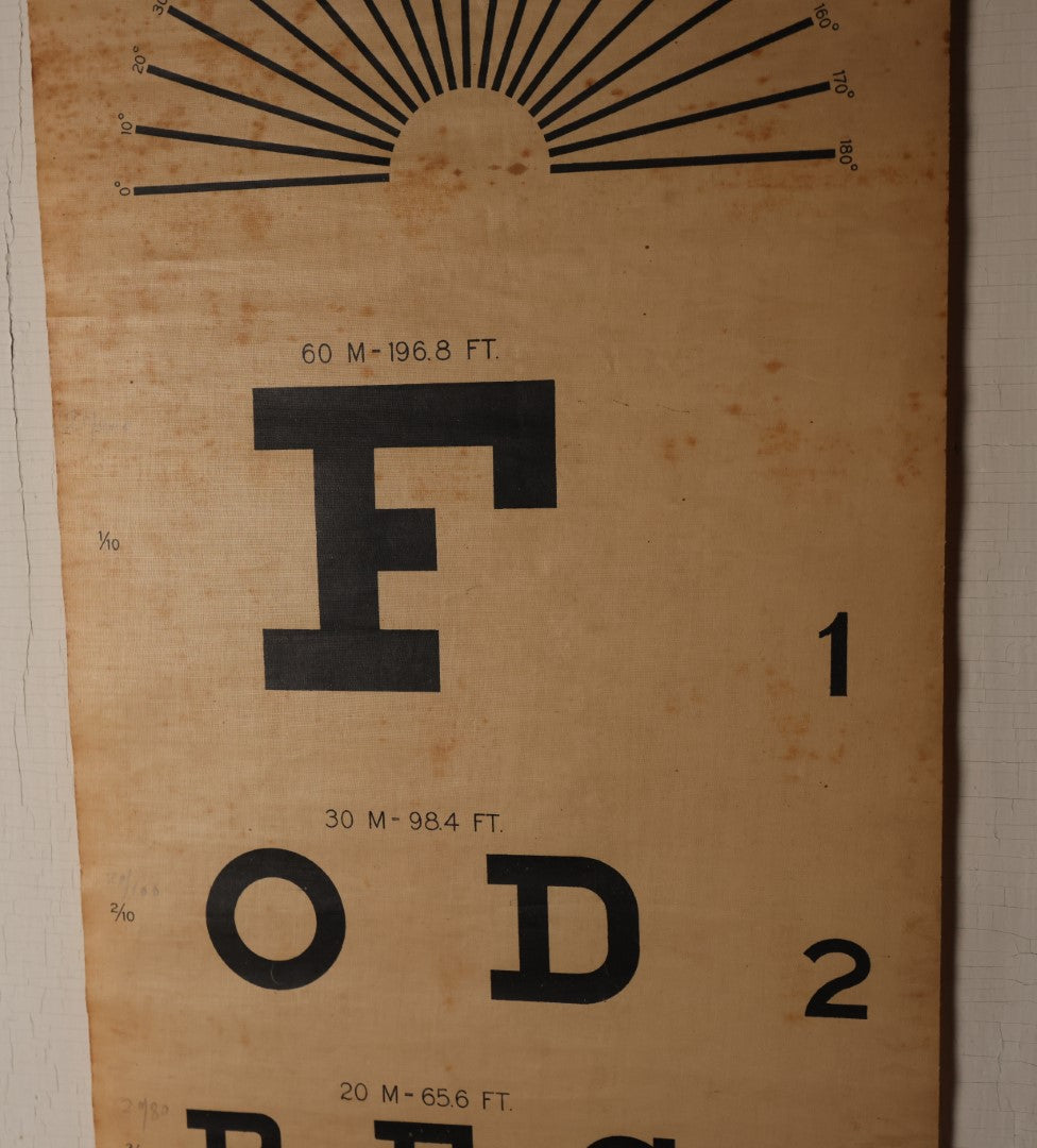Lot 002 - Antique Canvas Wall Hanging Roll Up Eye Test Chart By F.A. Hardy & Co., Chicago, No. 969, Circa 1920s