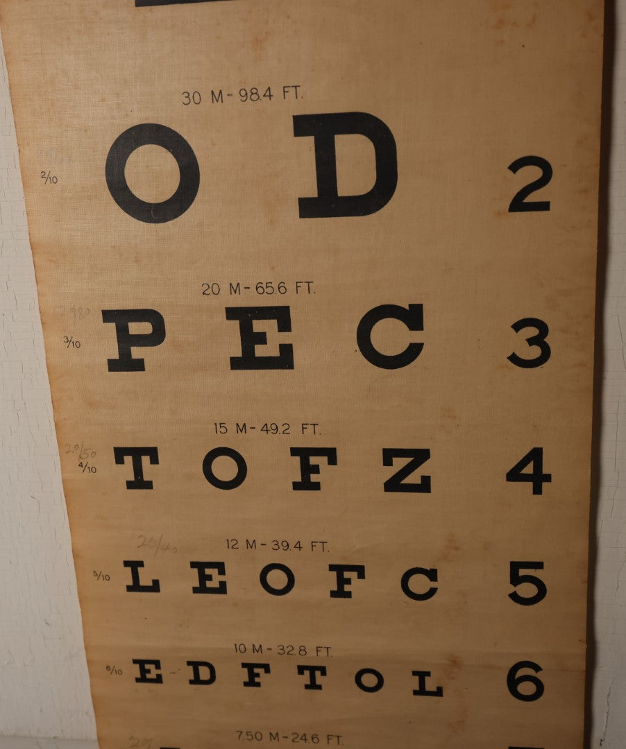 Lot 002 - Antique Canvas Wall Hanging Roll Up Eye Test Chart By F.A. Hardy & Co., Chicago, No. 969, Circa 1920s