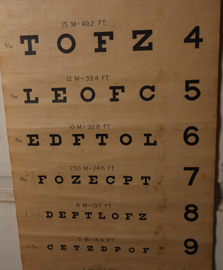 Lot 002 - Antique Canvas Wall Hanging Roll Up Eye Test Chart By F.A. Hardy & Co., Chicago, No. 969, Circa 1920s