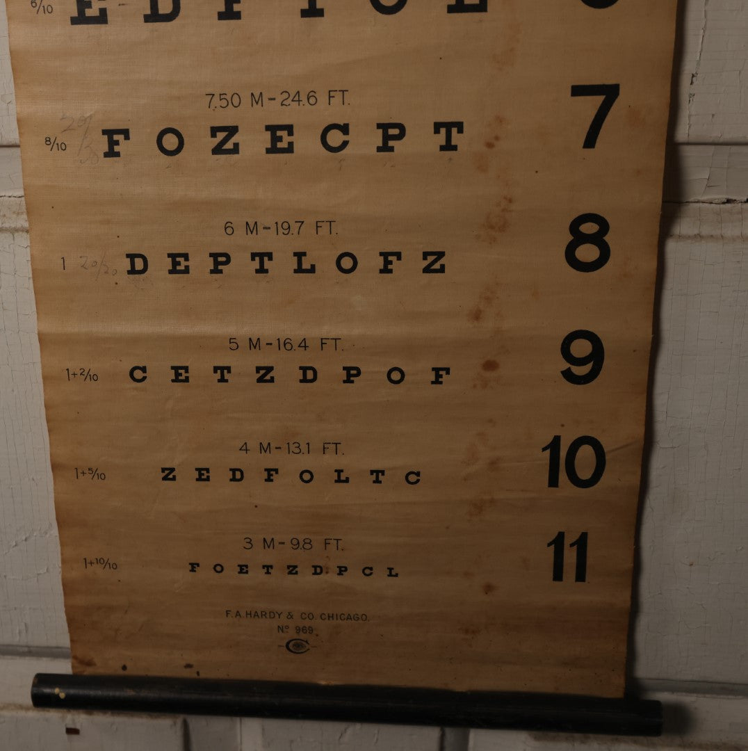 Lot 002 - Antique Canvas Wall Hanging Roll Up Eye Test Chart By F.A. Hardy & Co., Chicago, No. 969, Circa 1920s
