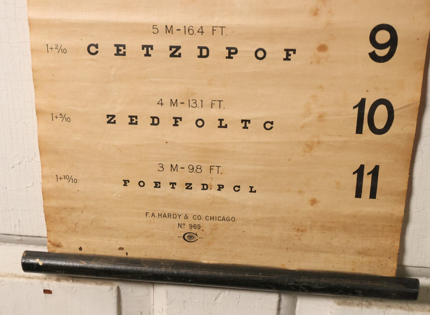 Lot 002 - Antique Canvas Wall Hanging Roll Up Eye Test Chart By F.A. Hardy & Co., Chicago, No. 969, Circa 1920s