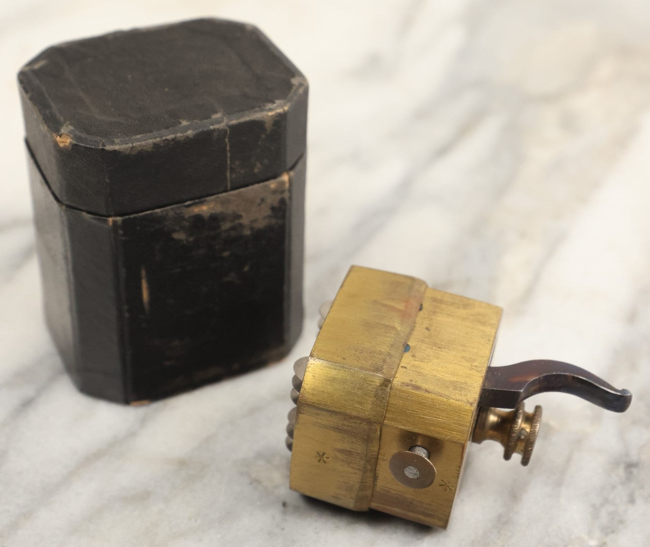 Lot 004 - Antique Brass Spring Loaded Bloodletting Fleam, Medical Device, With Original Case, Working Condition