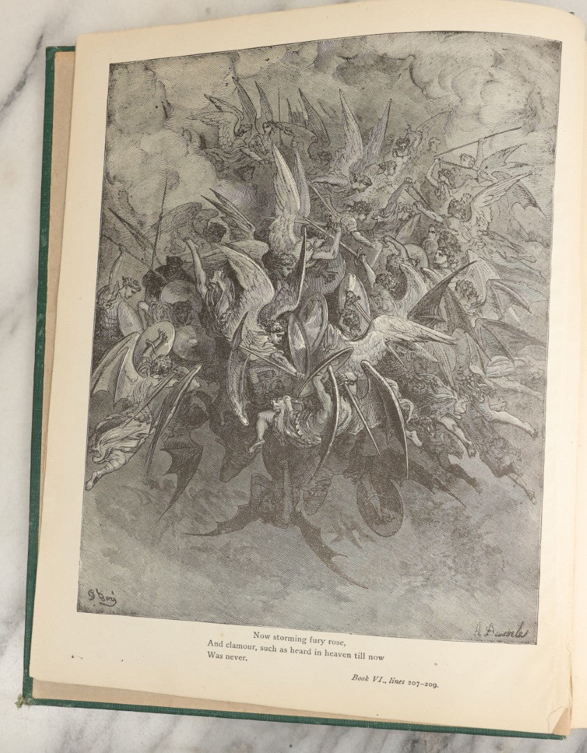 Lot 006 - Milton's "Paradise Lost" Antique Book Illustrated By Gustave Dore, With Green Cover And Gold Lettering, Thompson & Thompson, Chicago, 1901