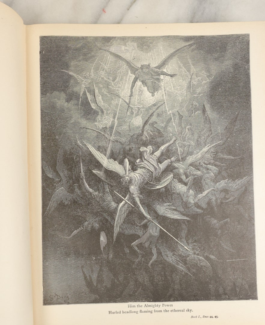 Lot 006 - Milton's "Paradise Lost" Antique Book Illustrated By Gustave Dore, With Green Cover And Gold Lettering, Thompson & Thompson, Chicago, 1901
