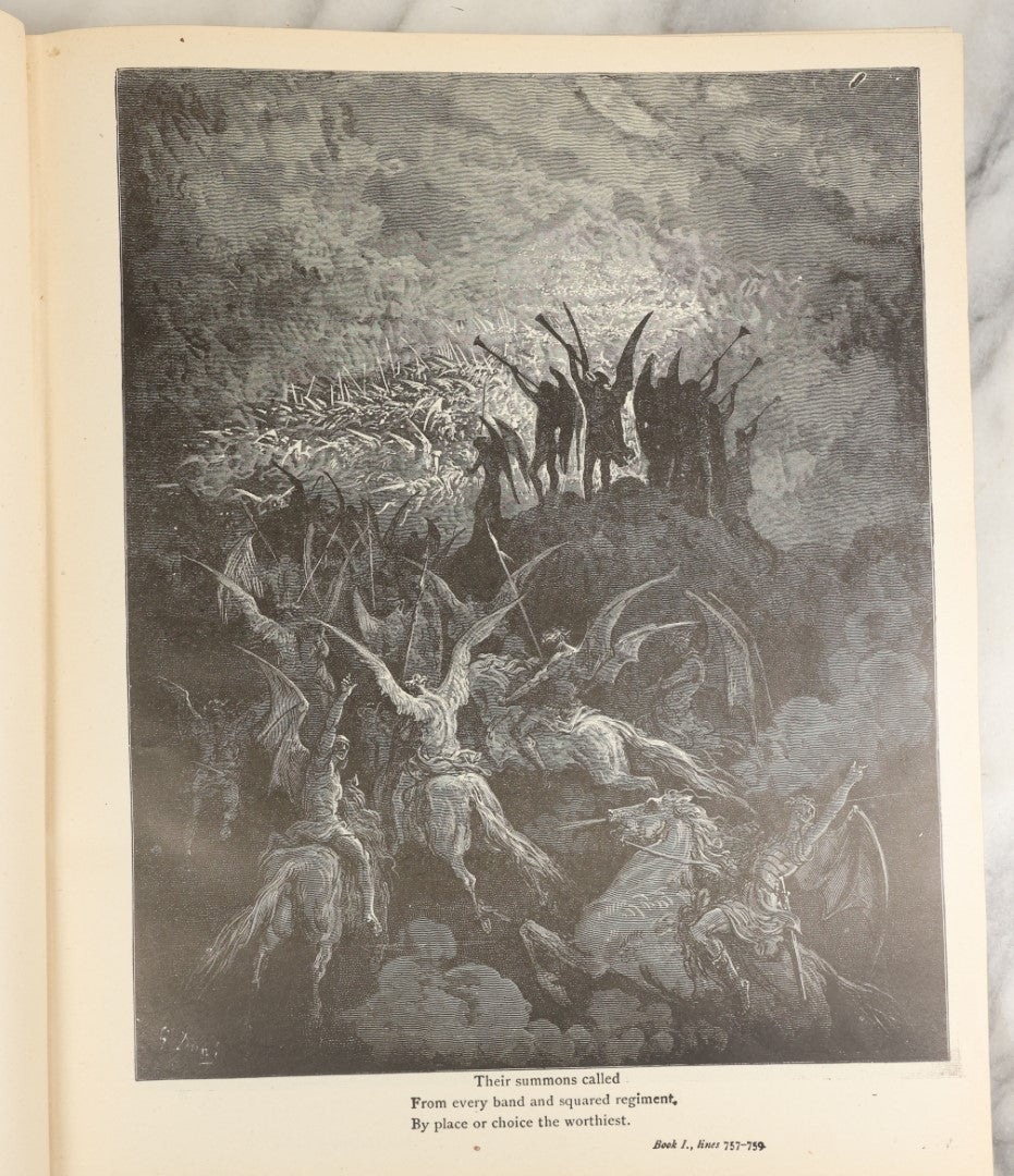 Lot 006 - Milton's "Paradise Lost" Antique Book Illustrated By Gustave Dore, With Green Cover And Gold Lettering, Thompson & Thompson, Chicago, 1901