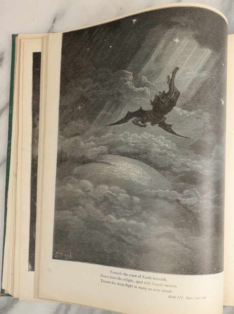 Lot 006 - Milton's "Paradise Lost" Antique Book Illustrated By Gustave Dore, With Green Cover And Gold Lettering, Thompson & Thompson, Chicago, 1901