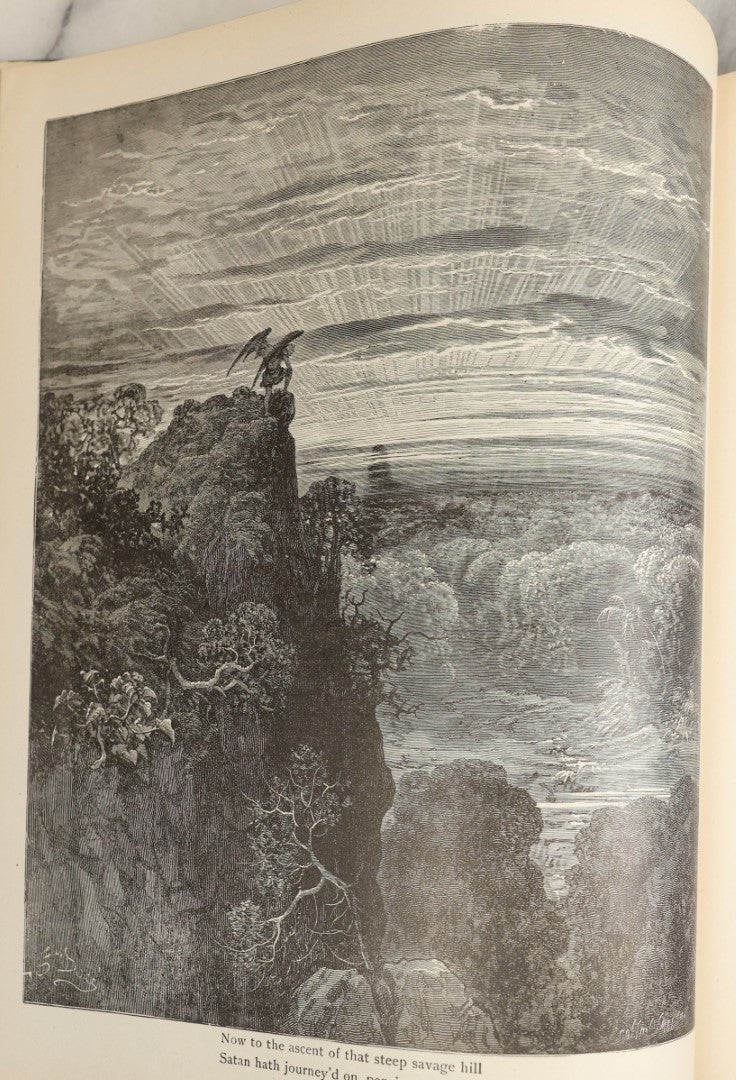 Lot 006 - Milton's "Paradise Lost" Antique Book Illustrated By Gustave Dore, With Green Cover And Gold Lettering, Thompson & Thompson, Chicago, 1901