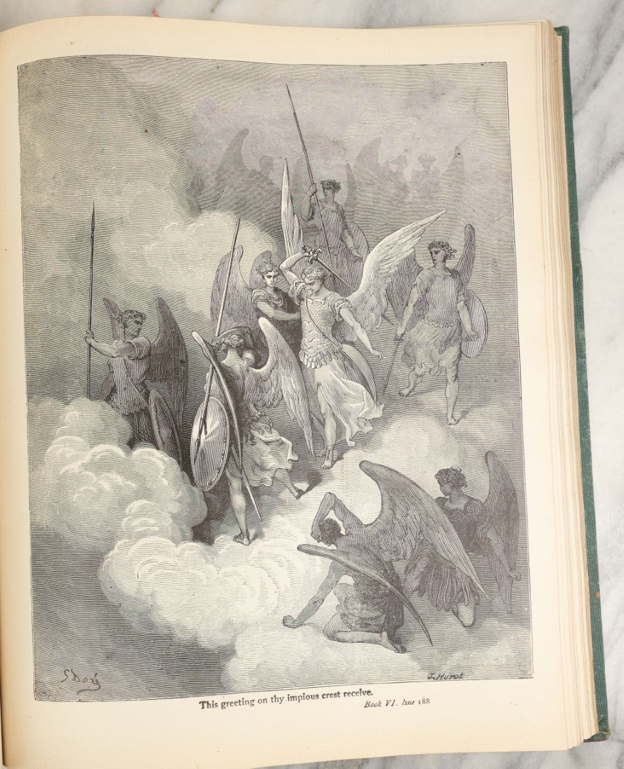 Lot 006 - Milton's "Paradise Lost" Antique Book Illustrated By Gustave Dore, With Green Cover And Gold Lettering, Thompson & Thompson, Chicago, 1901