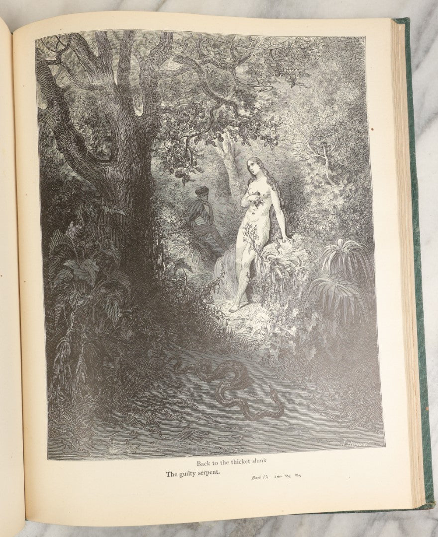 Lot 006 - Milton's "Paradise Lost" Antique Book Illustrated By Gustave Dore, With Green Cover And Gold Lettering, Thompson & Thompson, Chicago, 1901
