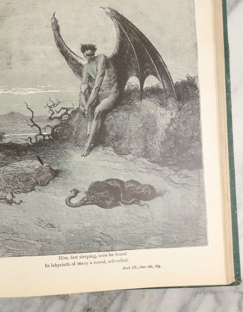 Lot 006 - Milton's "Paradise Lost" Antique Book Illustrated By Gustave Dore, With Green Cover And Gold Lettering, Thompson & Thompson, Chicago, 1901