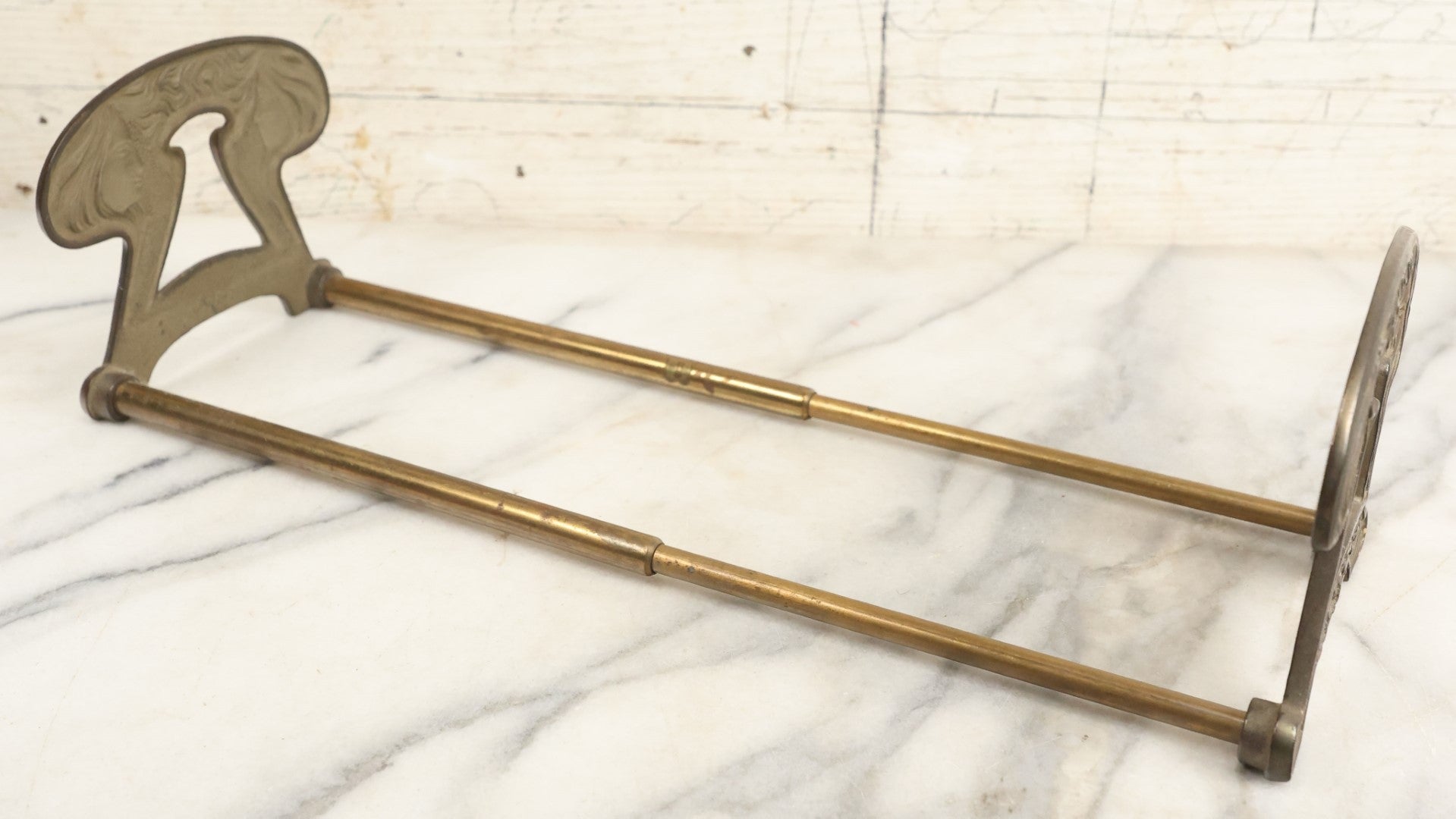 Lot 007 - Antique Art Nouveau Extendable Adjustable Metal Book Stand With Figural Women Heads, Early 20th Century