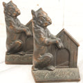 Lot 008 - Antique Bronzed Cast Iron Boston Terrier "Me And My Doghouse" Bookends, Marked Verona, Early 20th Century, Pair