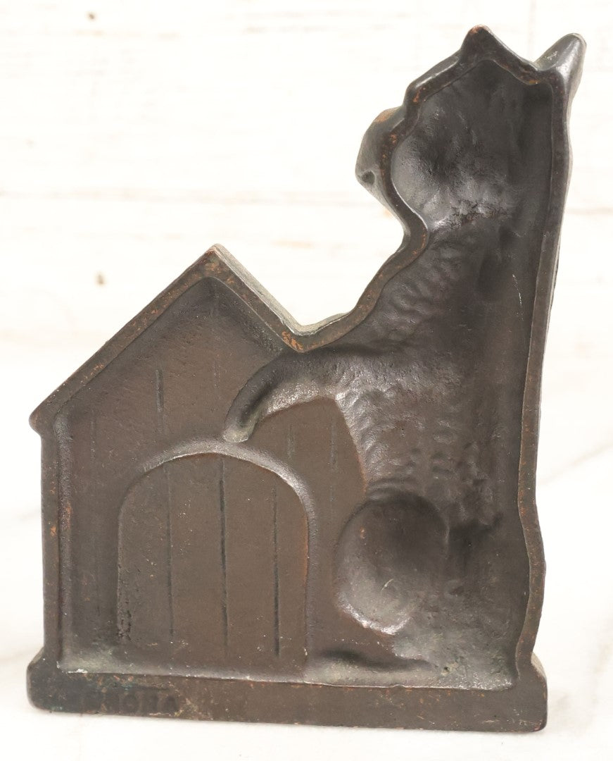 Lot 008 - Antique Bronzed Cast Iron Boston Terrier "Me And My Doghouse" Bookends, Marked Verona, Early 20th Century, Pair