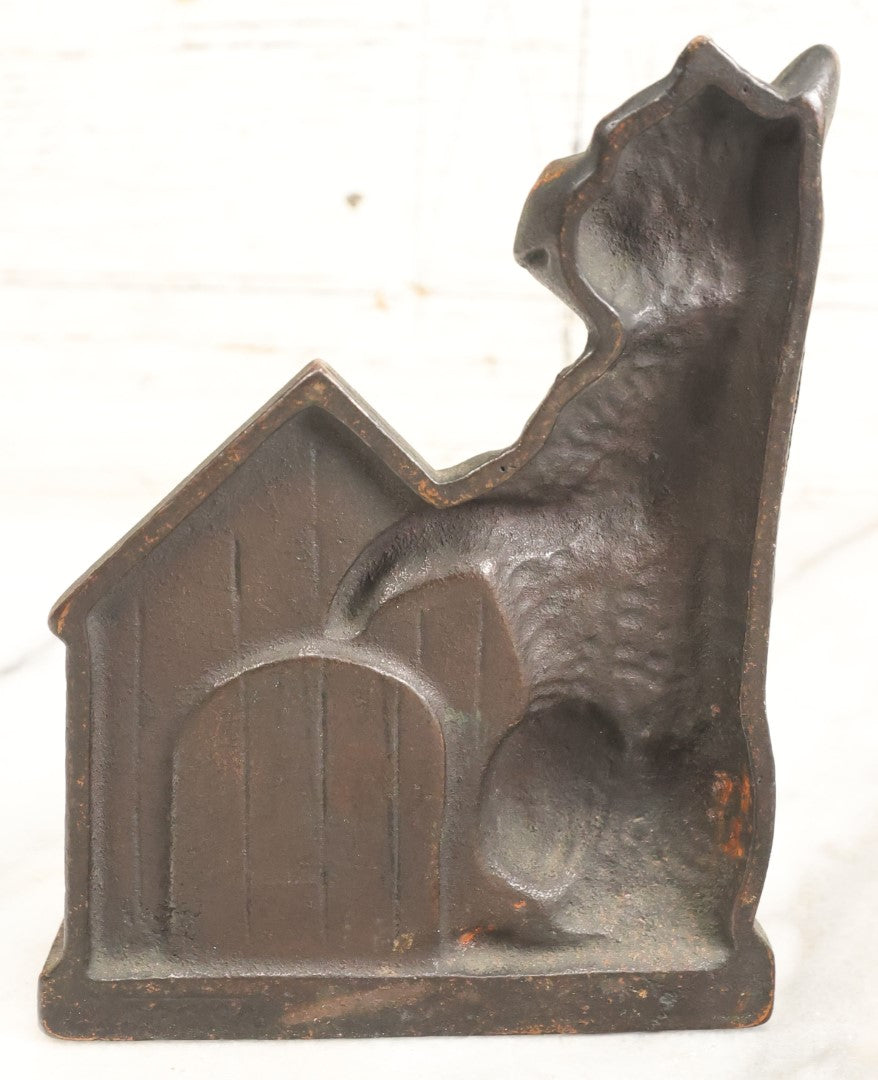 Lot 008 - Antique Bronzed Cast Iron Boston Terrier "Me And My Doghouse" Bookends, Marked Verona, Early 20th Century, Pair
