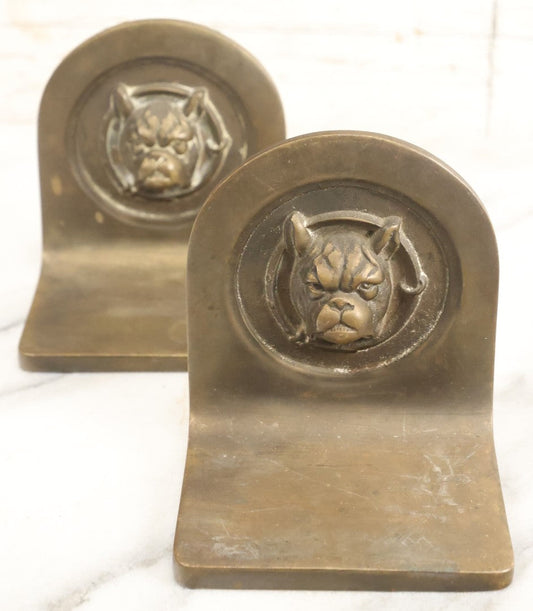 Lot 009 - Antique Heavy Cast Brass Boston Terrier Head Bookends, Early 20th Century, Pair