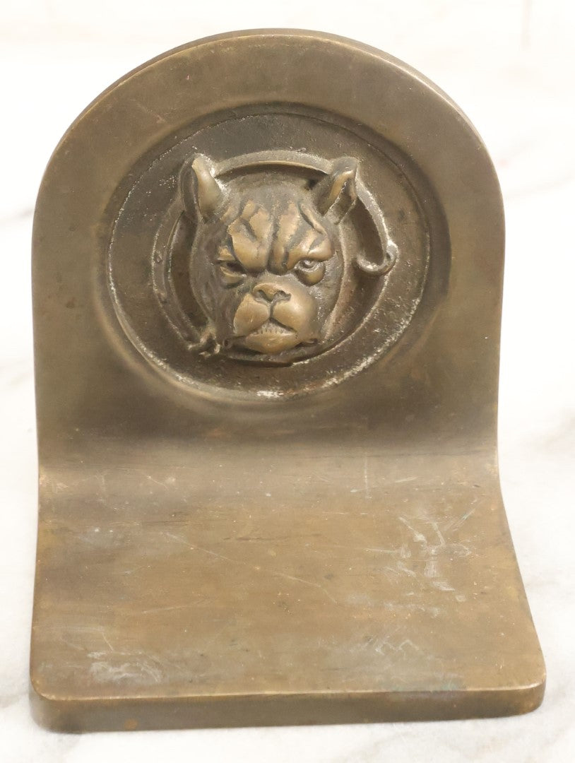 Lot 009 - Antique Heavy Cast Brass Boston Terrier Head Bookends, Early 20th Century, Pair