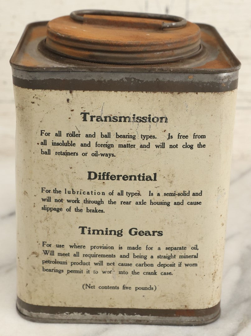 Lot 010 - Vintage Gargoyle Mobiloil "Cc" Transmission, Differential, And Timing Gears Grease Lubricant, Vacuum Oil Company, New York, U.S.A., Sealed With Contents, Heavy