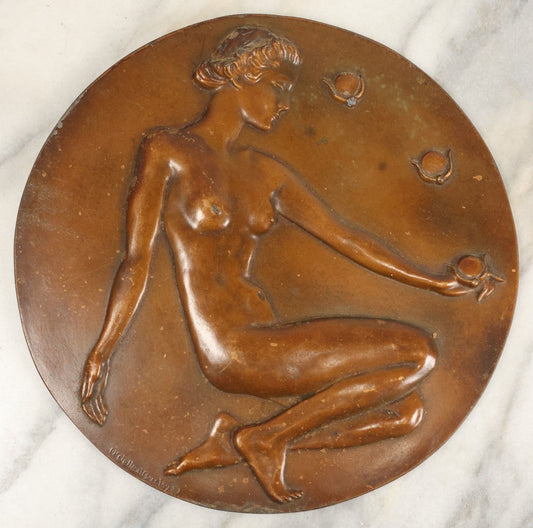 Lot 011 - Vintage Art Deco Bronzed Cast Metal Wall Plaque Of Nude Woman, Marked Mcclelland Barclay, Circa 1930s