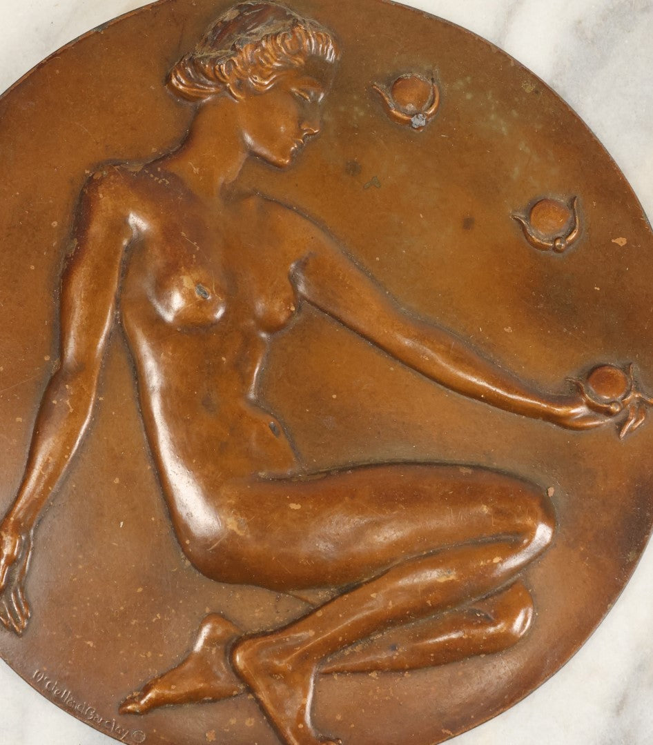 Lot 011 - Vintage Art Deco Bronzed Cast Metal Wall Plaque Of Nude Woman, Marked Mcclelland Barclay, Circa 1930s