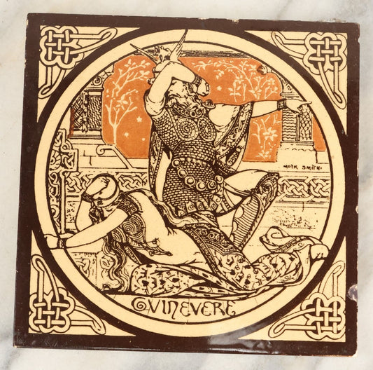 Lot 013 - Antique Decorative Fireplace Tile Manufactured By Minton's China Works, Circa 1875, Depicting Guenevere, Wife Of King Arthur, Designed By John Moyr Smith (1839-1912)