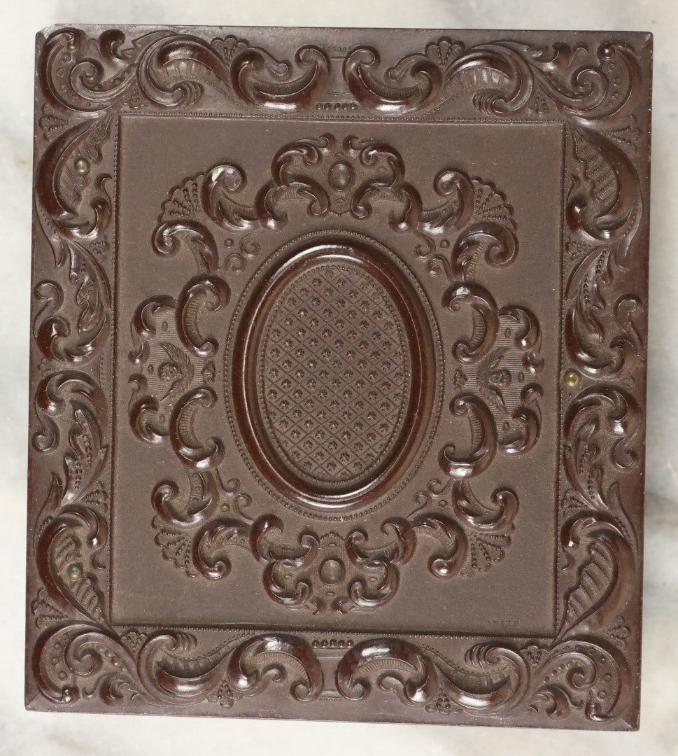 Lot 014 - Antique 1/6th Plate Ambrotype Photograph Of A Woman In A Hooded Cape With Bonnet, In Double Union Case By S. Peck & Co., Manufacturers, Note Scuffs, Scratches To Photo