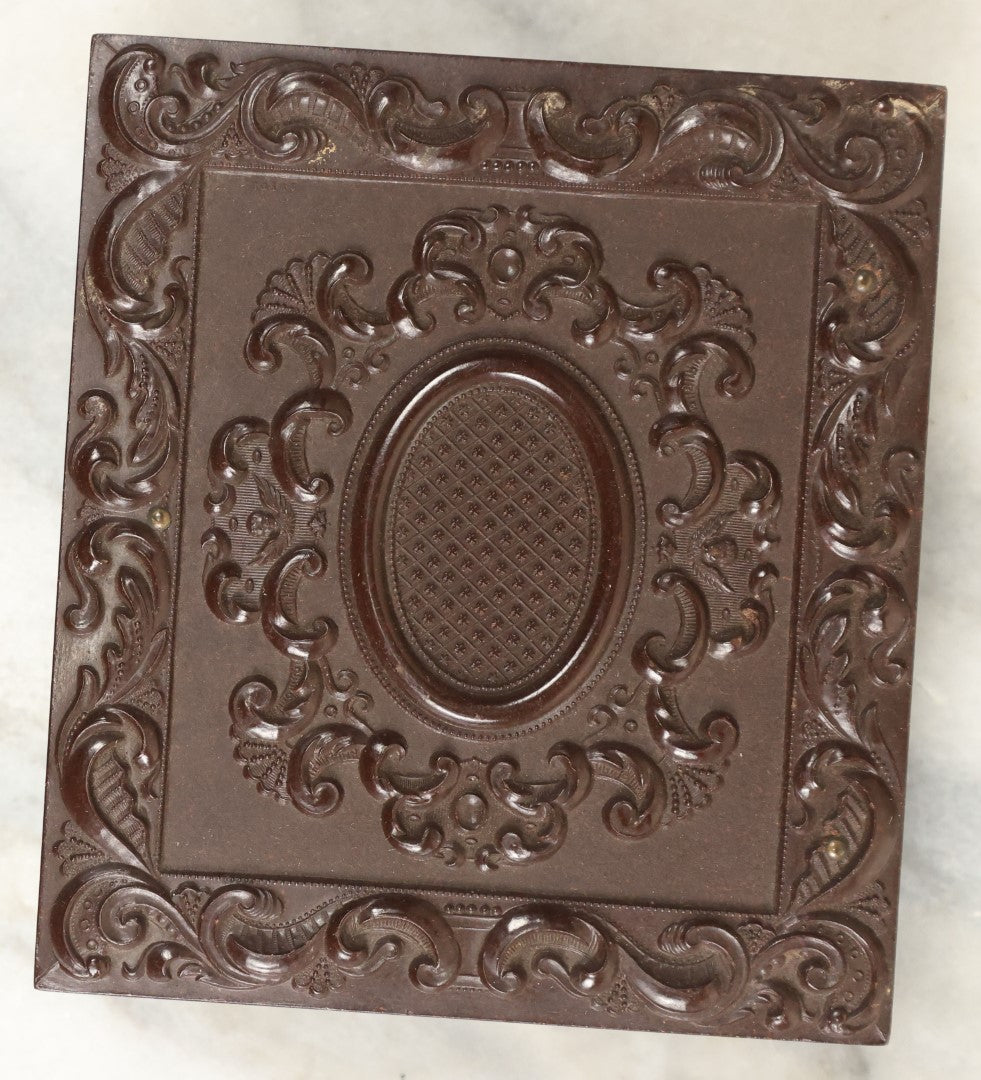 Lot 014 - Antique 1/6th Plate Ambrotype Photograph Of A Woman In A Hooded Cape With Bonnet, In Double Union Case By S. Peck & Co., Manufacturers, Note Scuffs, Scratches To Photo