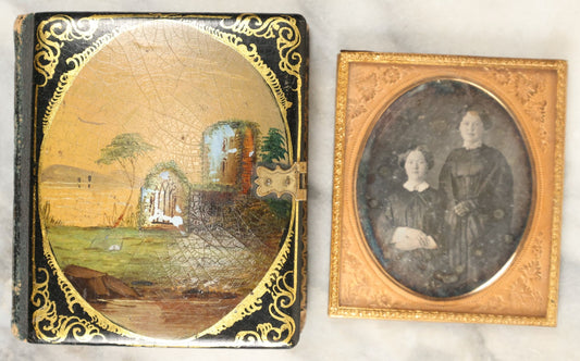 Lot 015 - Antique 1/6th Plate Daguerreotype Photograph Of Two Young Women, Likely Sisters, In Decorative Case With Mother Of Pearl Adornments