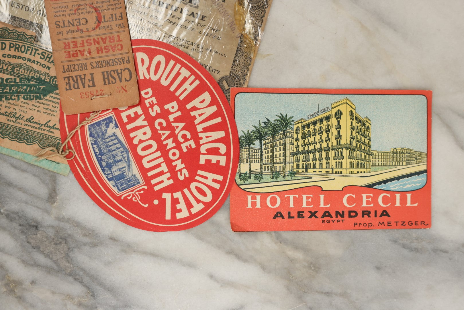 Lot 162 - Grouping Of 10+ Pieces Of Miscellaneous Advertising Including Wrigley's Spearmint Gum Coupons, Hotel Labels, Civil Defence Emergency Card, And More