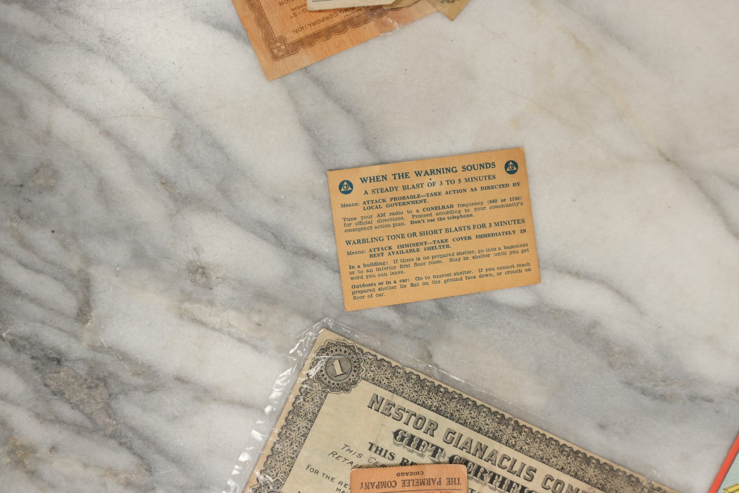 Lot 162 - Grouping Of 10+ Pieces Of Miscellaneous Advertising Including Wrigley's Spearmint Gum Coupons, Hotel Labels, Civil Defence Emergency Card, And More