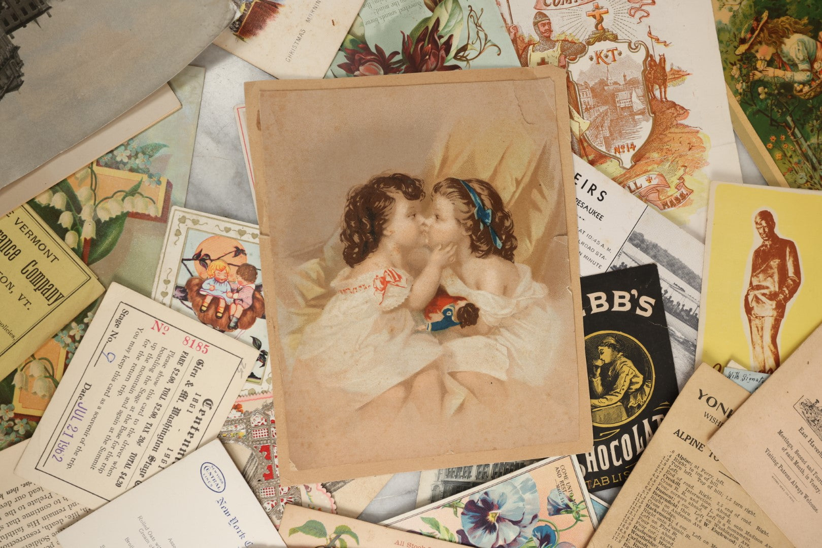 Lot 164 - Grouping Of 35+ Pieces Of Various Ephemera And Advertising, Including Trade Cards, Weirs Beach New Hampshire Blotter, Cunard White Star Line Pamphlet, Haverhill, Massachusetts Knights Templar Pamphlet, Yonker's Ferry Schedule, Etc