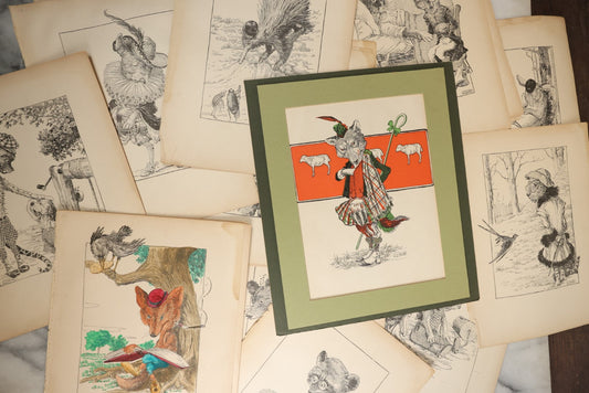 Lot 166 - Grouping Of 20+ Vintage Loose Bookplate Illustrations Of Anthropomorphic Animals As Drawn By Joseph J. More, From The Animals Of Aesop's Fables, Circa 1900