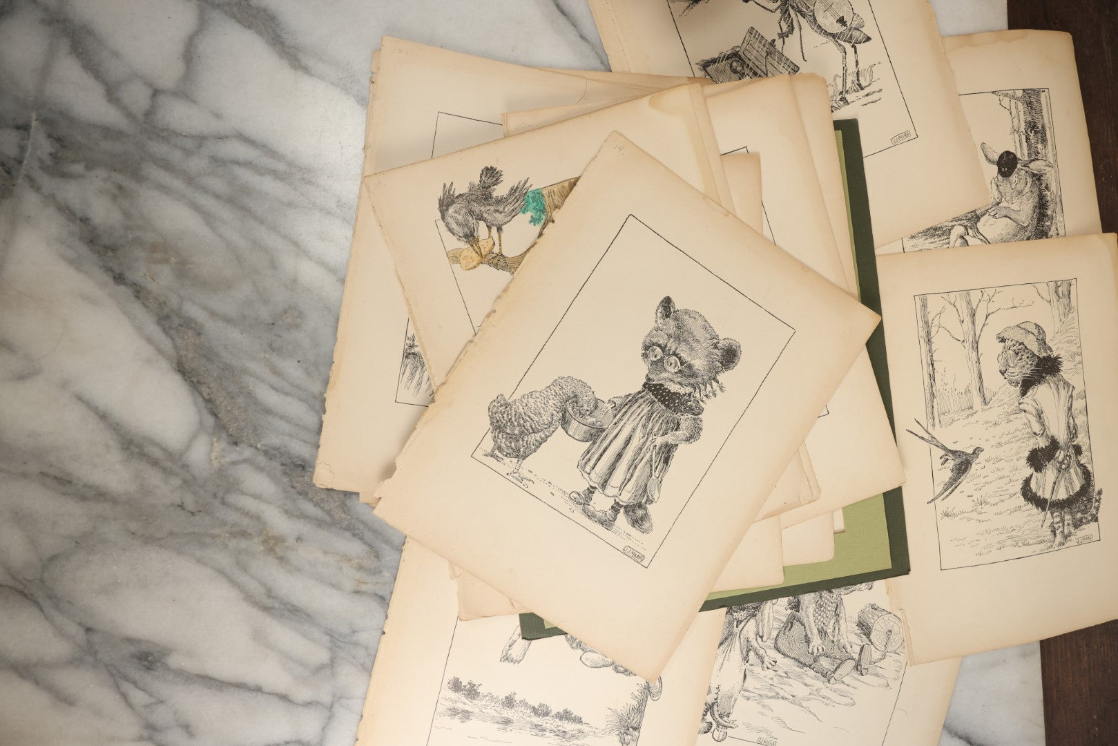 Lot 166 - Grouping Of 20+ Vintage Loose Bookplate Illustrations Of Anthropomorphic Animals As Drawn By Joseph J. More, From The Animals Of Aesop's Fables, Circa 1900