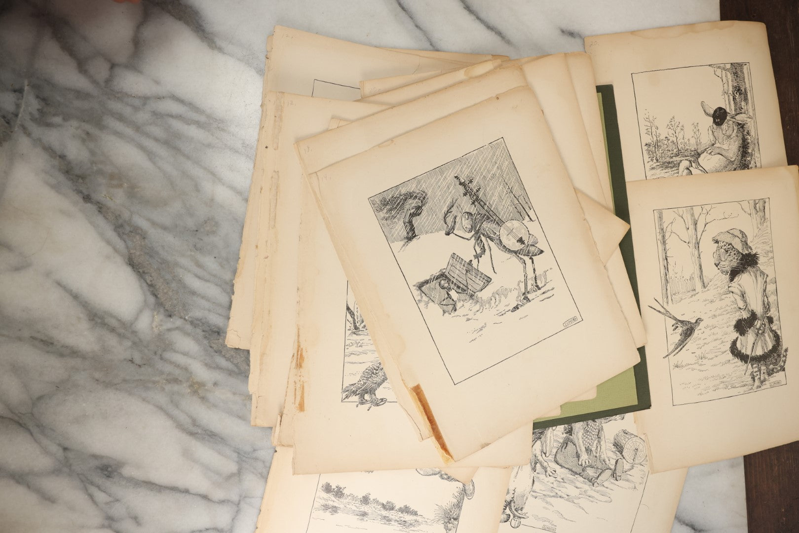 Lot 166 - Grouping Of 20+ Vintage Loose Bookplate Illustrations Of Anthropomorphic Animals As Drawn By Joseph J. More, From The Animals Of Aesop's Fables, Circa 1900
