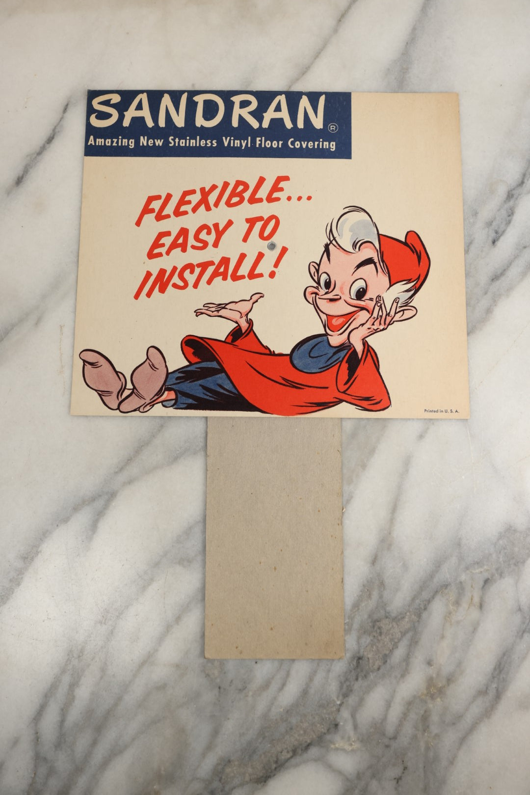 Lot 168 - Grouping Of Three Vintage Advertisements For Sandran Stainless Vinyl Floor Covering, With Elf Character