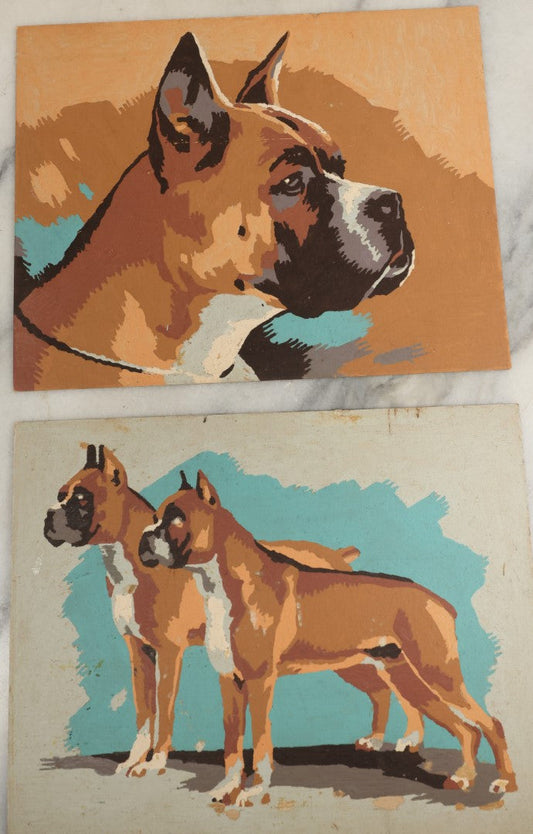 Lot 175 - Pair Of Vintage Paint By Number Color Paintings Of Boxer Dogs