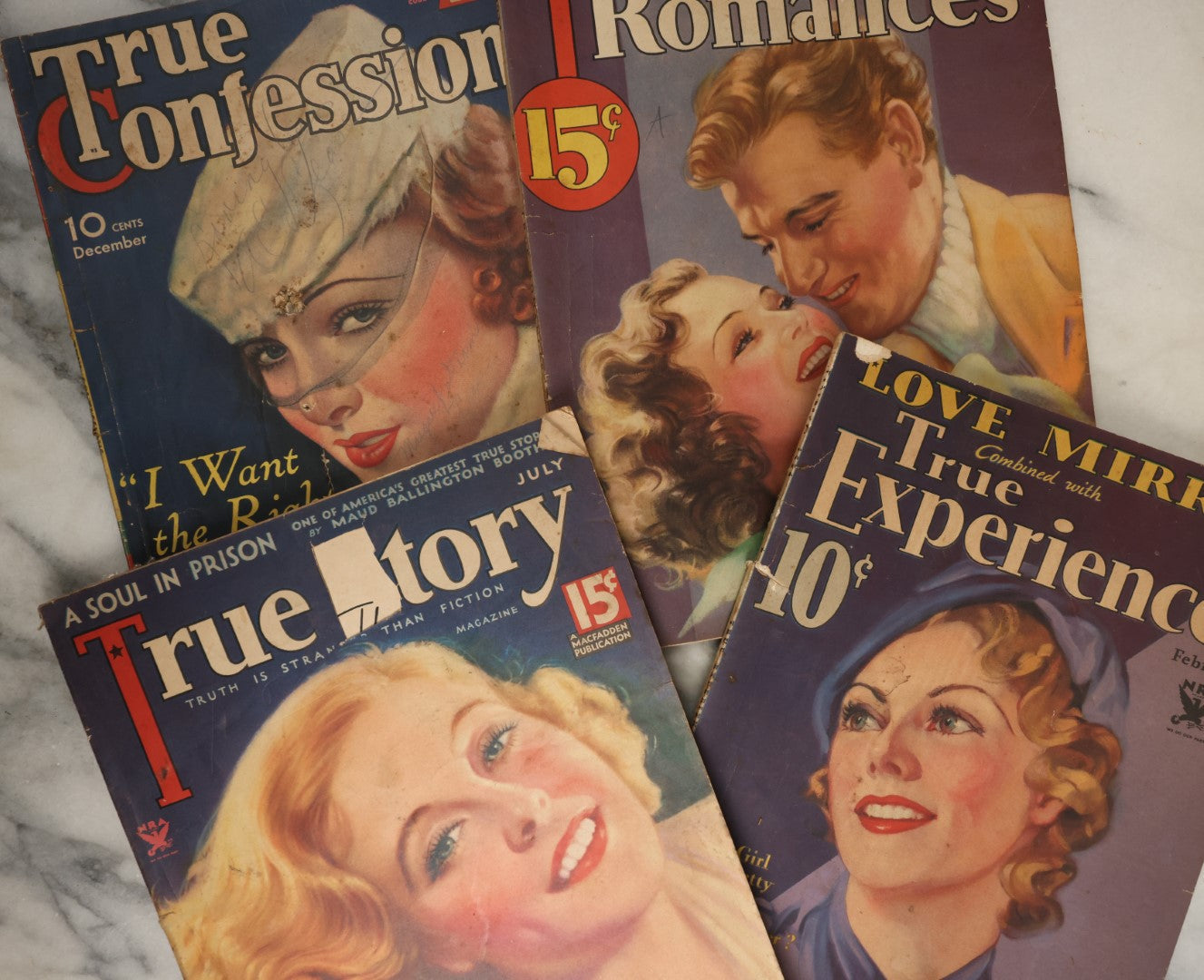 Lot 178 - Grouping Of Four 1930s Pulp Romance Magazines, "True Confessions" Etc, With Women On Covers