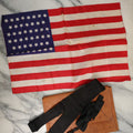 Lot 182 - Antique Small Size 46-Star Silk American Flag In Custom Leather Case With Bow Tie, As Found